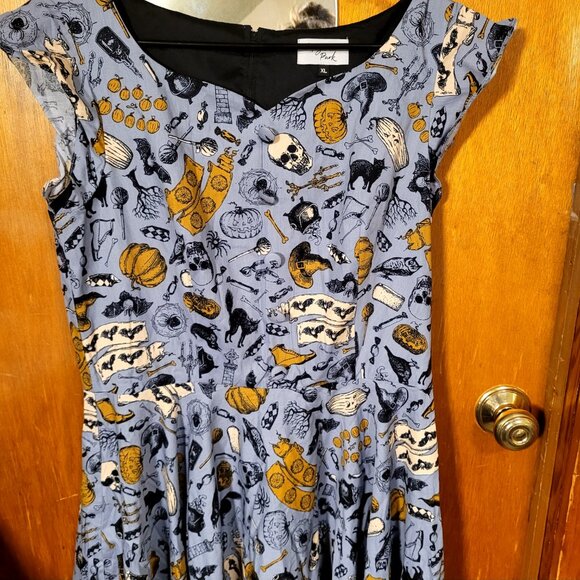 Dusty Blue Halloween Print Judy Swing Dress - Picture 5 of 9